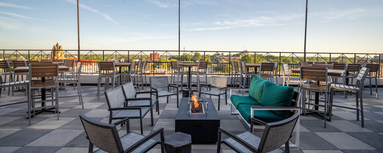 Enjoy the outdoor firepits and patio at UP on the Roof in Anderson, SC