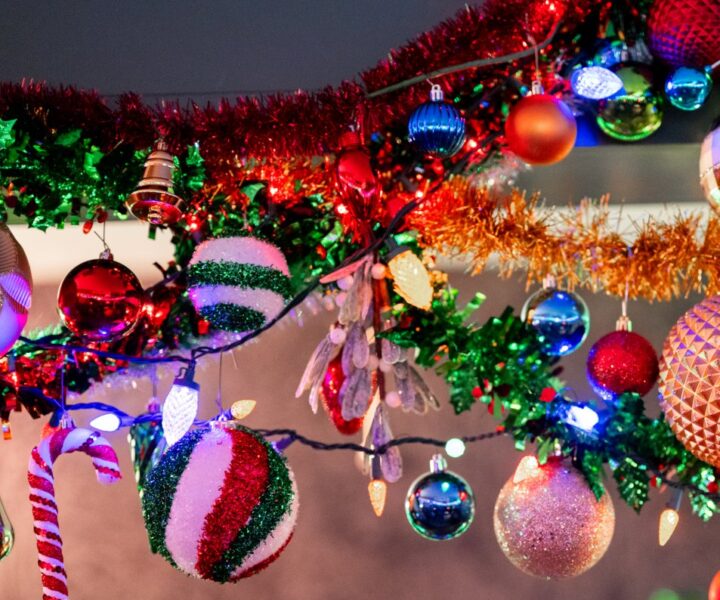 Ceiling decor at Elf'd UP, a holiday pop-up