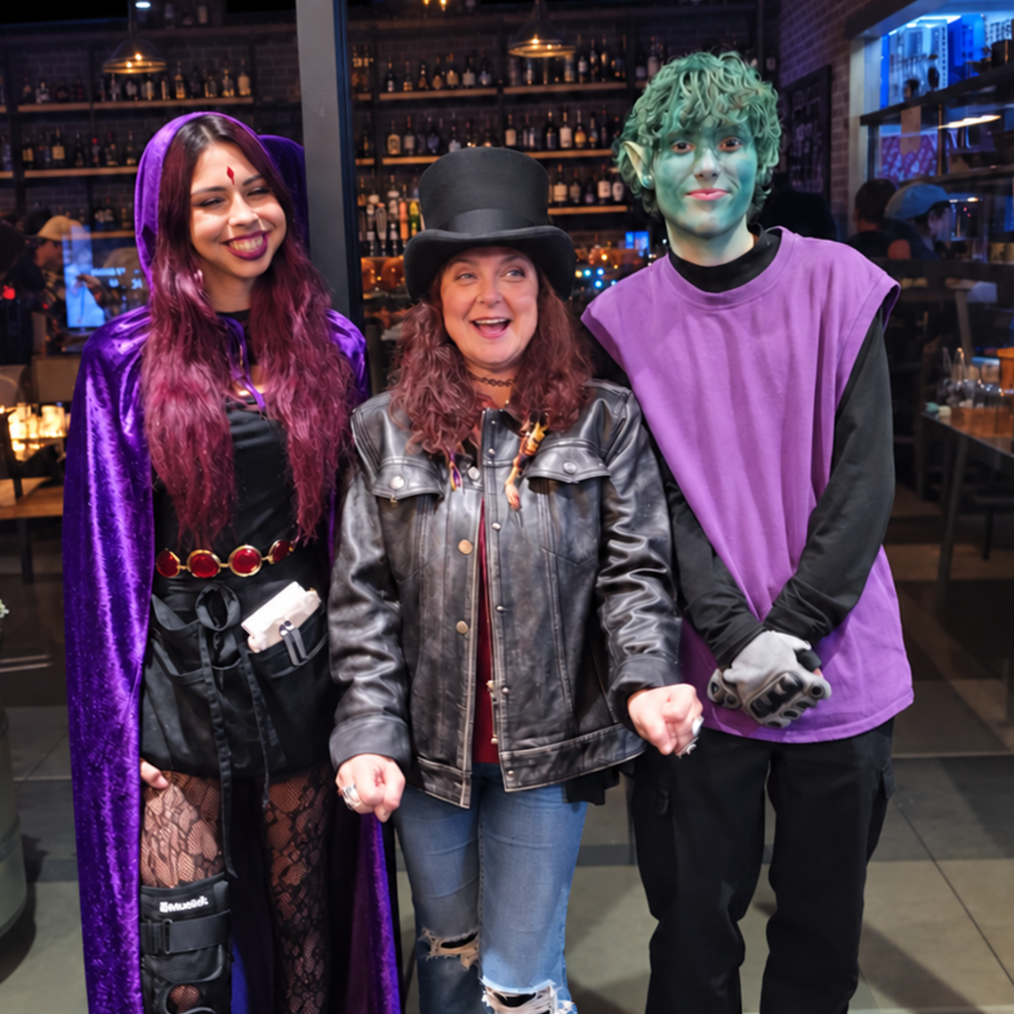 Friends dressed in Halloween costumes