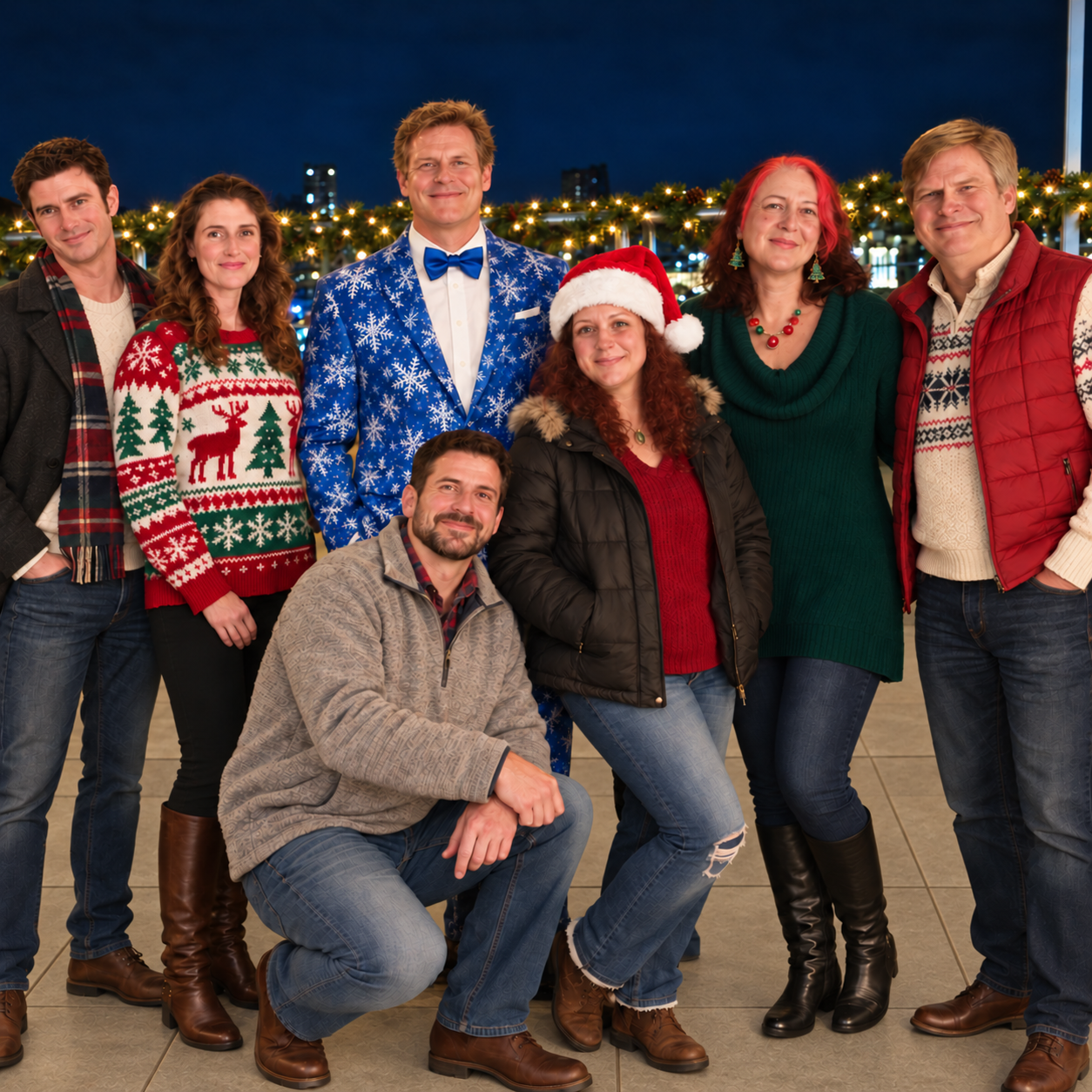 A group of friends dressed nice for Elf'd UP