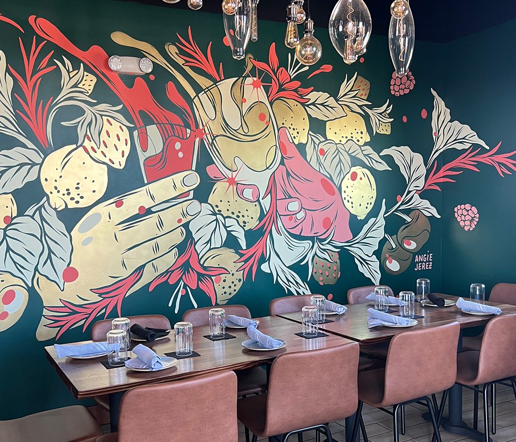 Private Event Room with Mural in Background at UP on the Roof in Alpharetta, GA